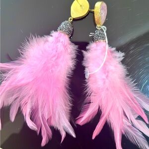 Pink Feather Dangle Earrings